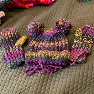 Betsy Johnson Beany and mittens. Never been worn